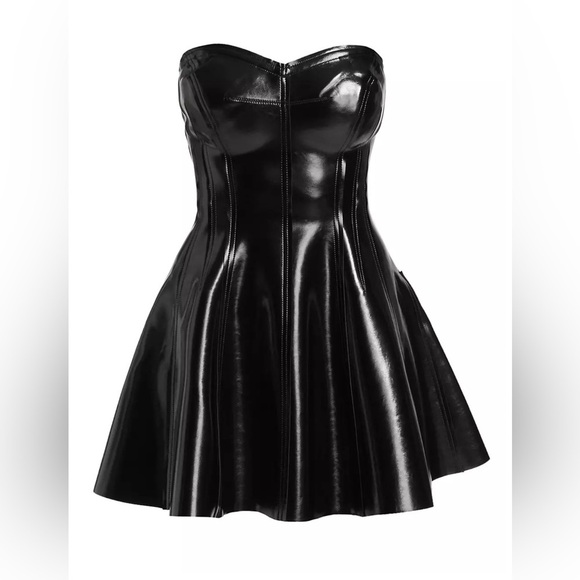 Norma Kamali Black Grace Vegan Patent Leather Strapless Minidress Size Medium - Picture 2 of 9